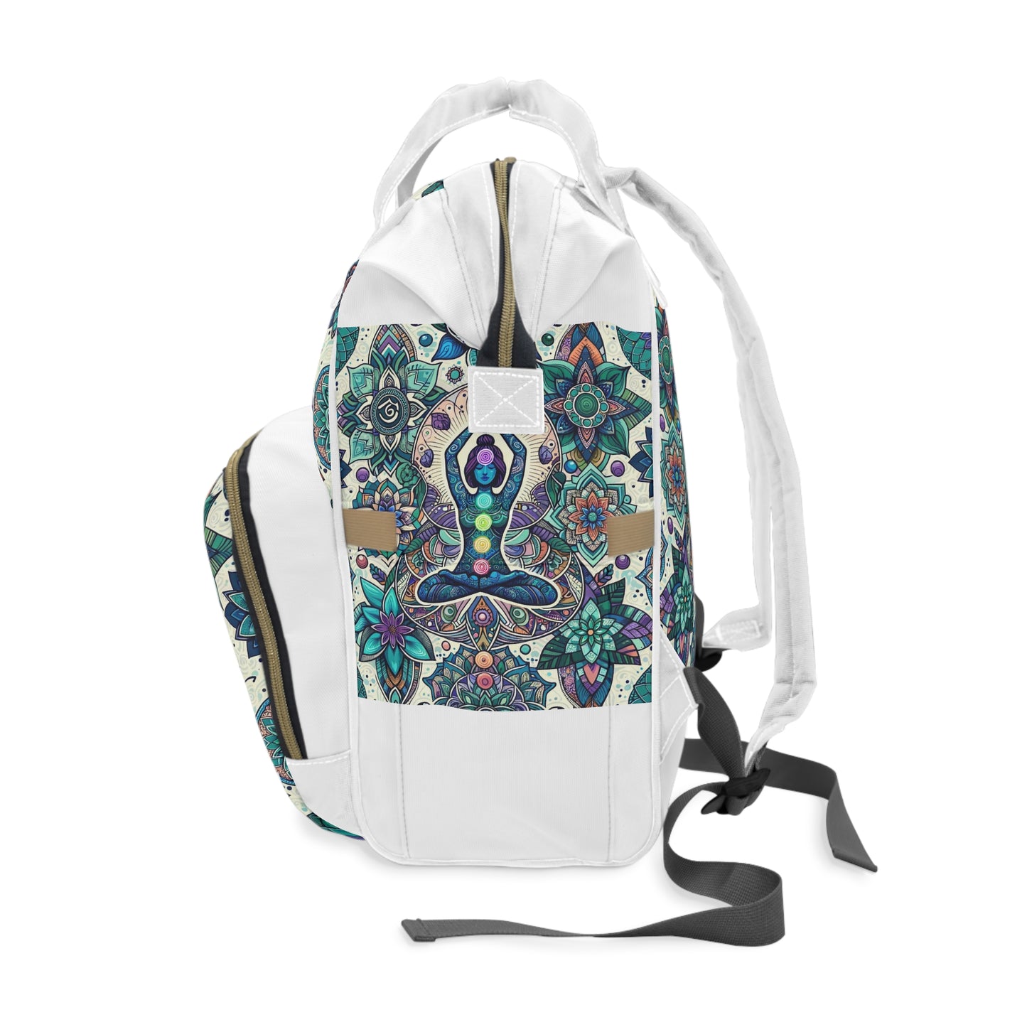 -Multifunctional Diaper Backpack with Serene Meditation and Flower of Life Design