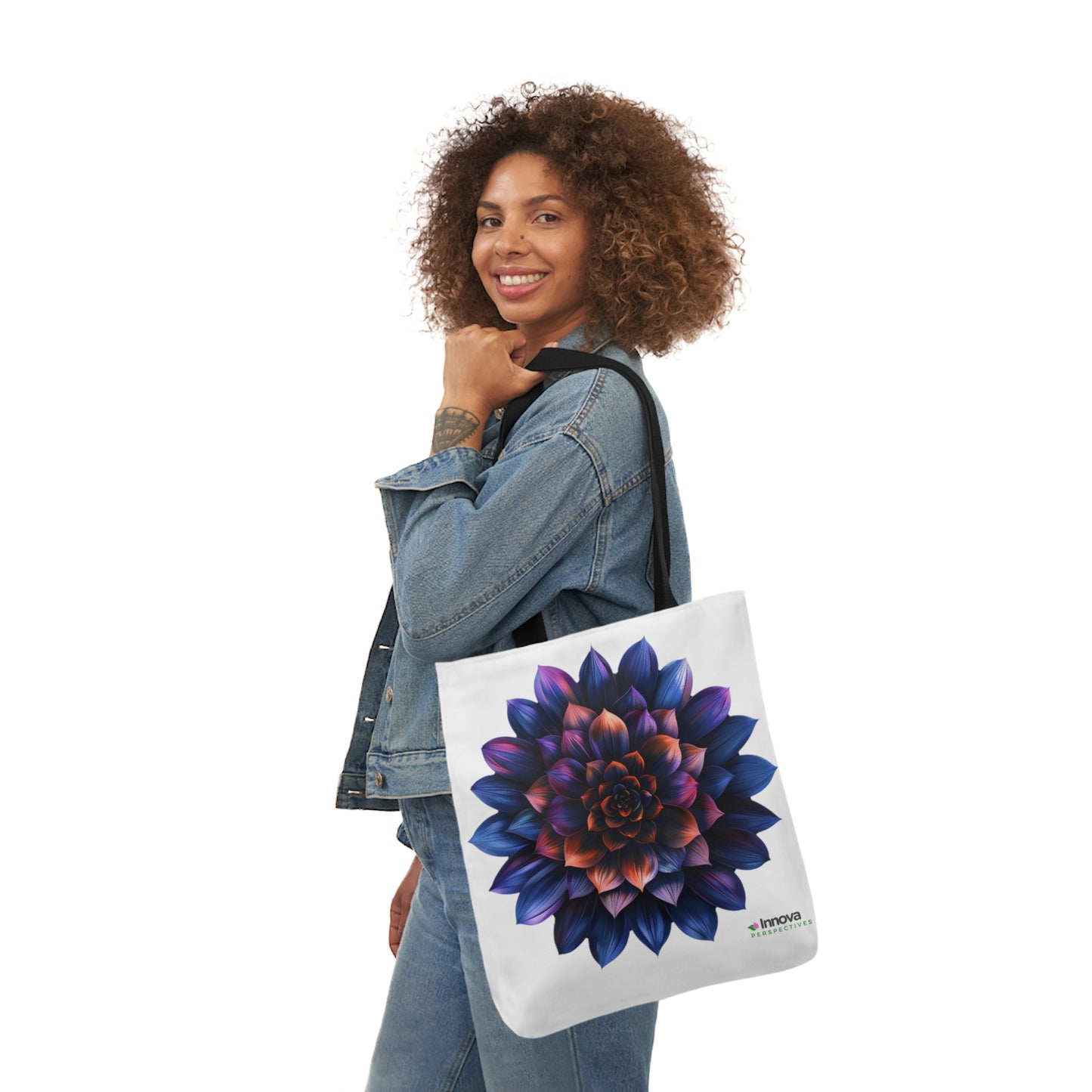 Flower of Life design Canvas Tote Bag, 5-Color Straps