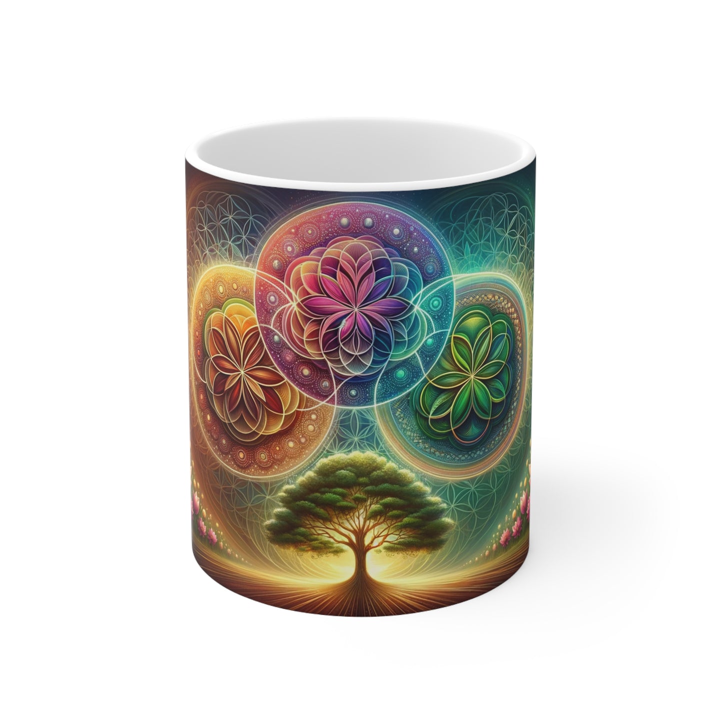 Flower and Tree of Life Ceramic Mug – Non-Toxic, Free from Lead & BPA-11oz/0.33l