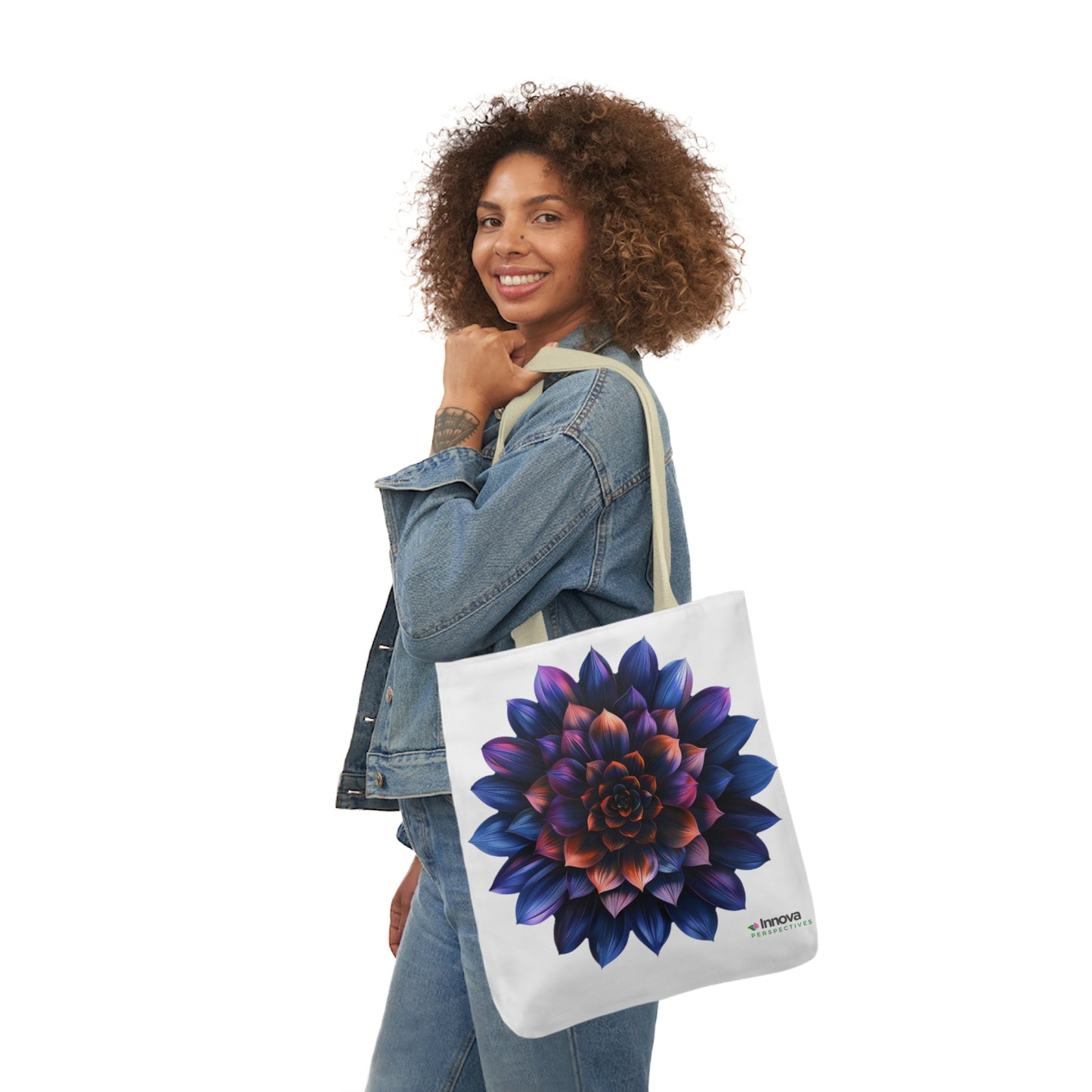 Flower of Life design Canvas Tote Bag, 5-Color Straps