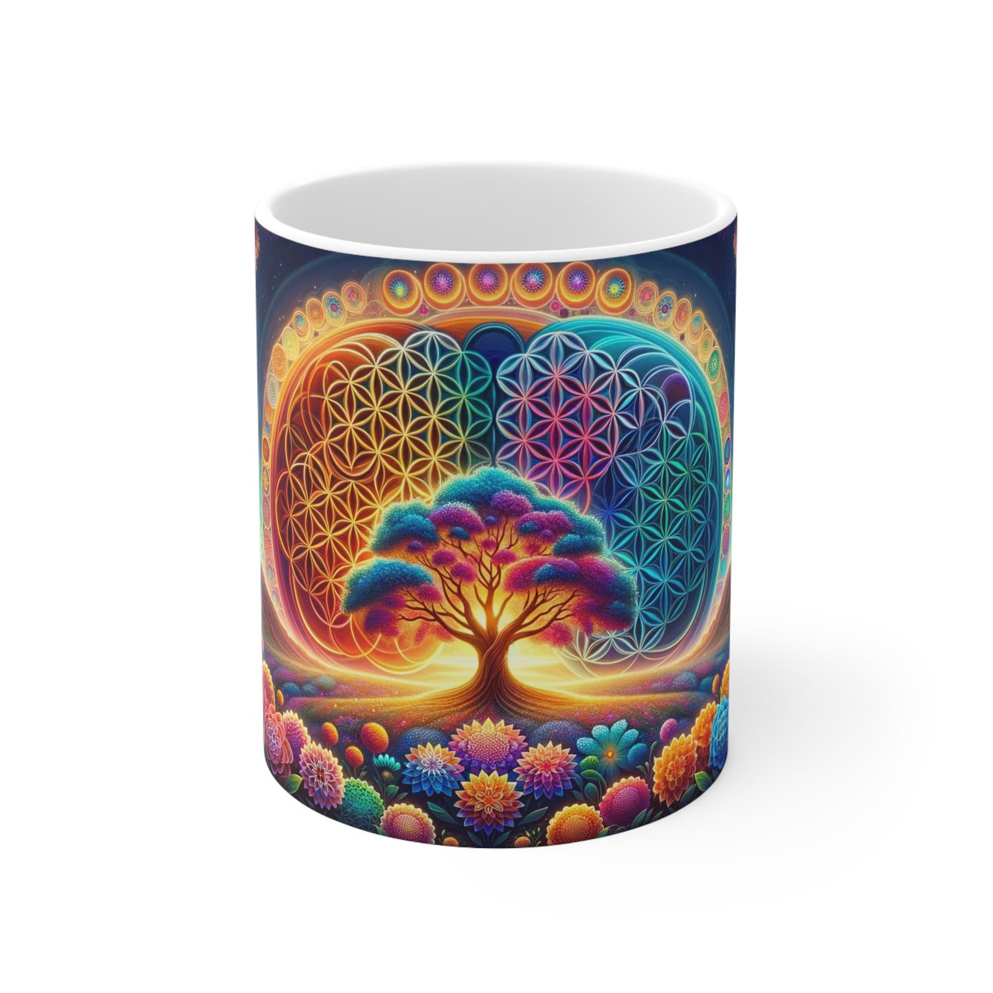 Superb Ceramic Mug – Flower and Tree of Life, Free from BPA & Lead-11oz