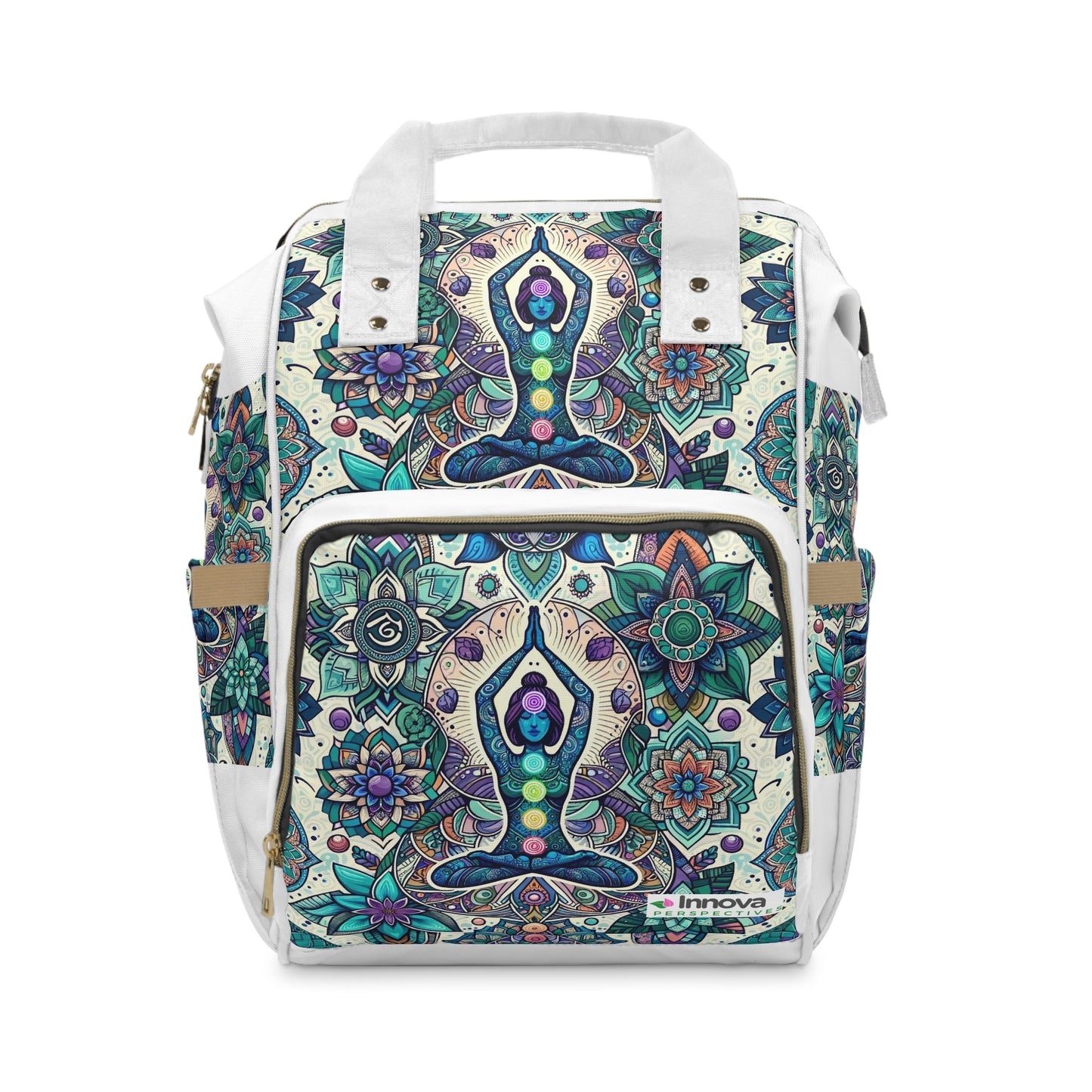 -Multifunctional Diaper Backpack with Serene Meditation and Flower of Life Design