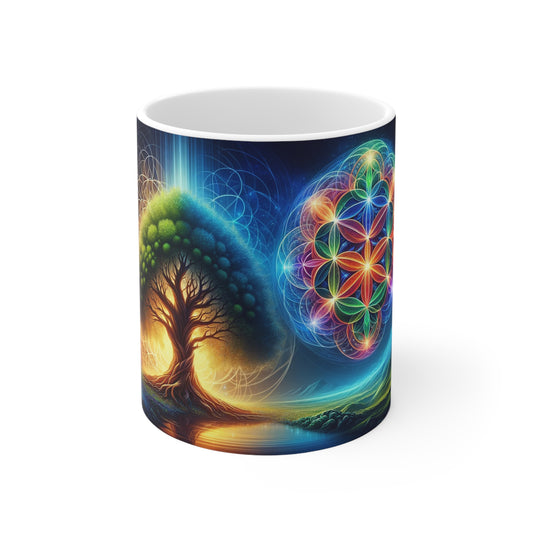 Ceramic Mug 11oz Tree of Life and Flower of Life-BPA and lead free 0.33 l/11 oz