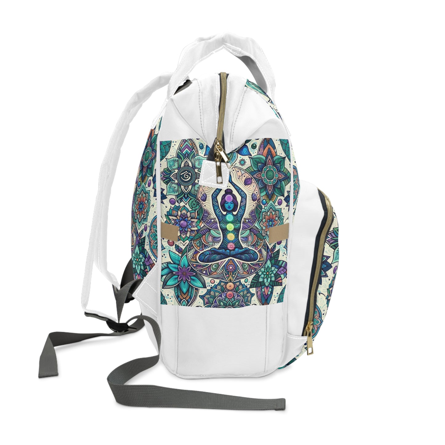 -Multifunctional Diaper Backpack with Serene Meditation and Flower of Life Design