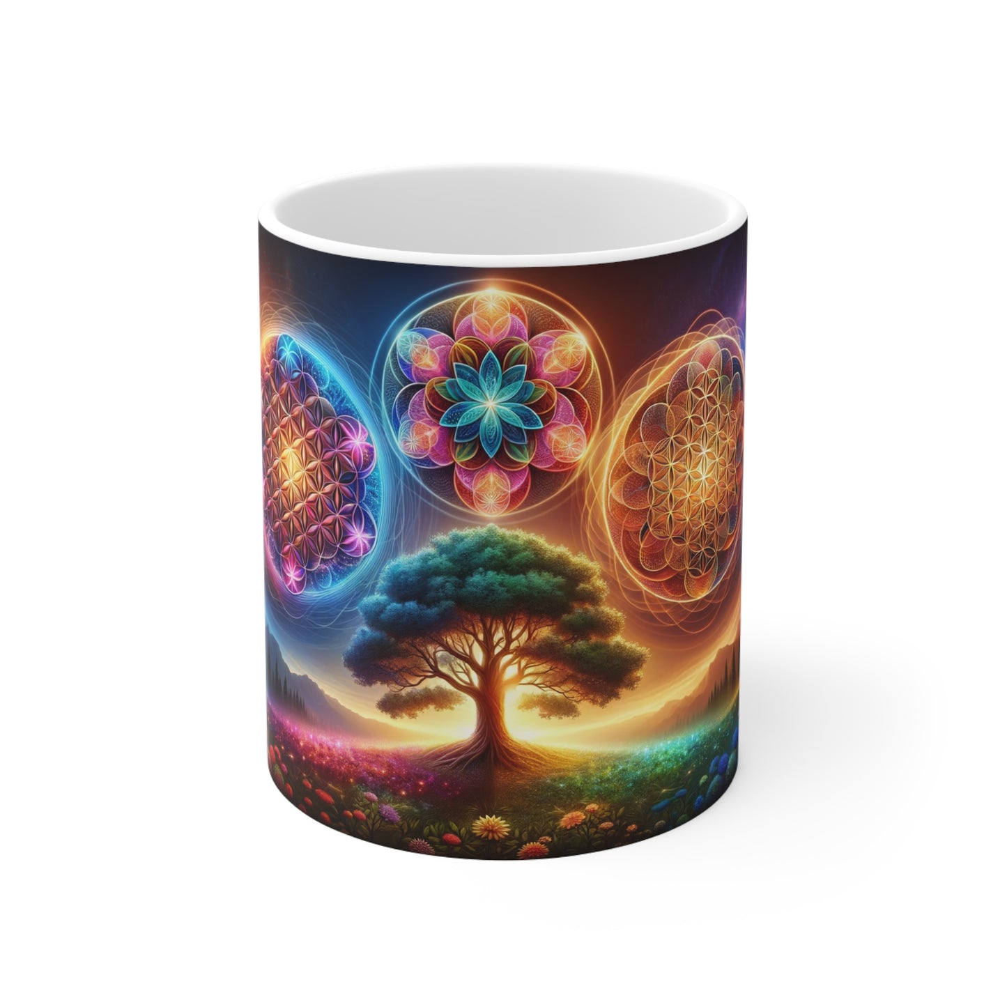 Sustainable Ceramic Mug – Flower and Tree of Life, Free from BPA & Lead-11oz