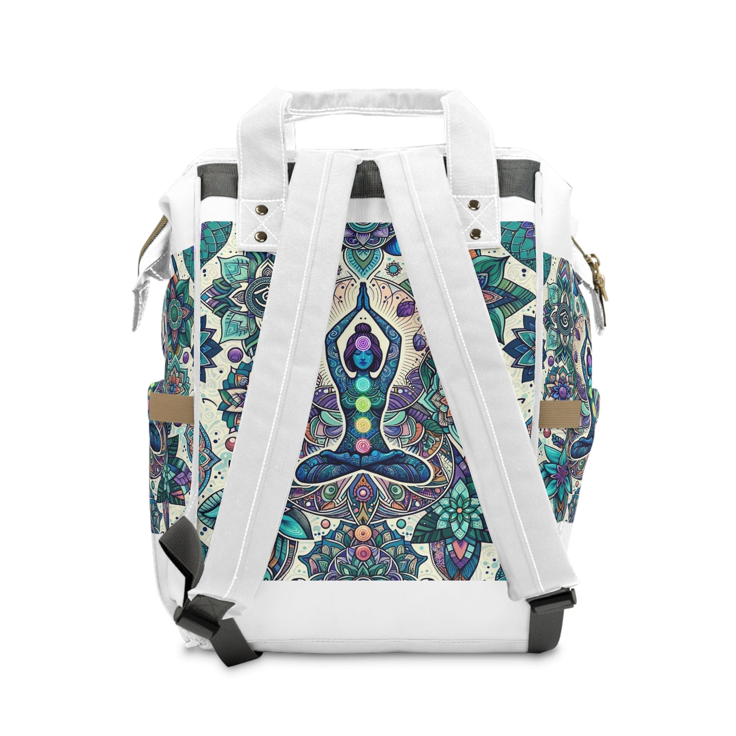 -Multifunctional Diaper Backpack with Serene Meditation and Flower of Life Design