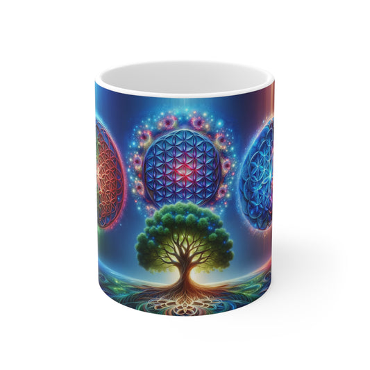 A Beautiful Ceramic Mug – Flower and Tree of Life, Free from BPA & Lead-11oz