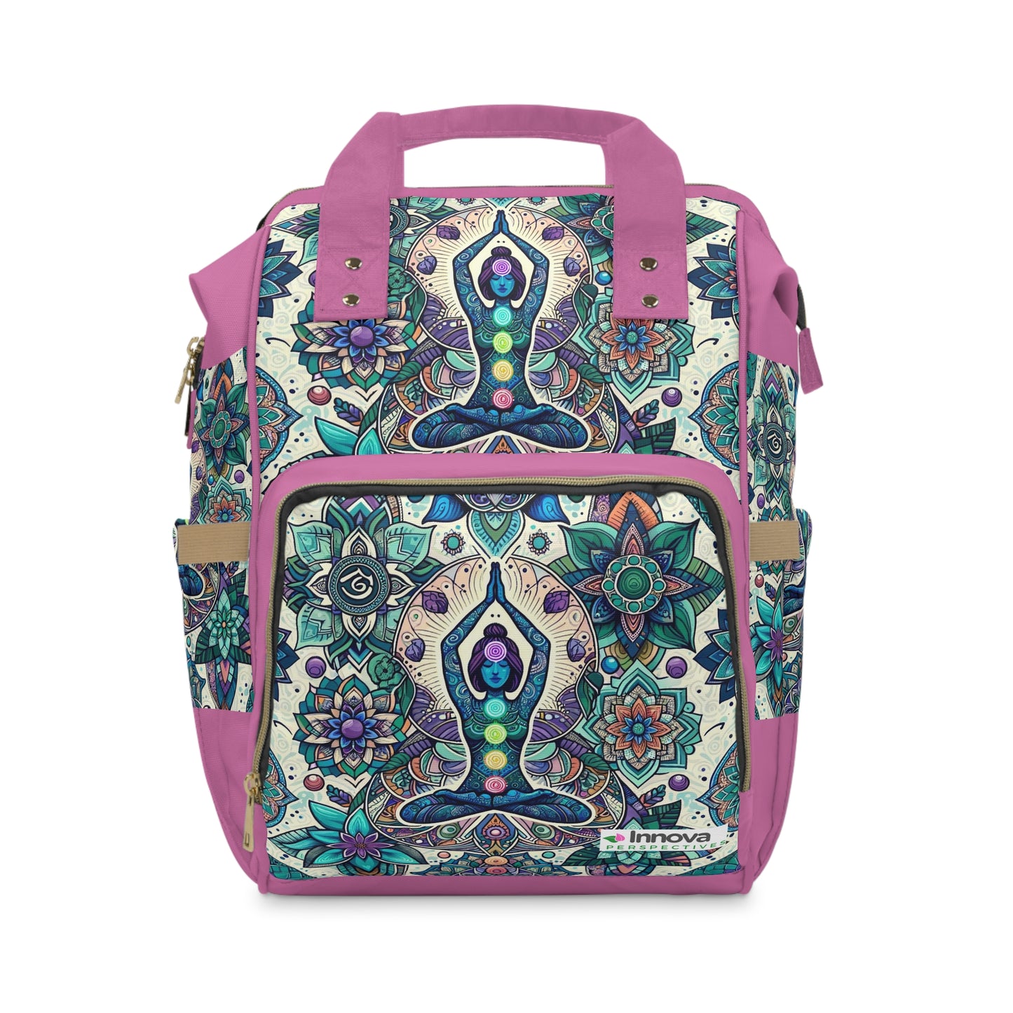 -Multifunctional Diaper Backpack with Serene Meditation and Flower of Life Design