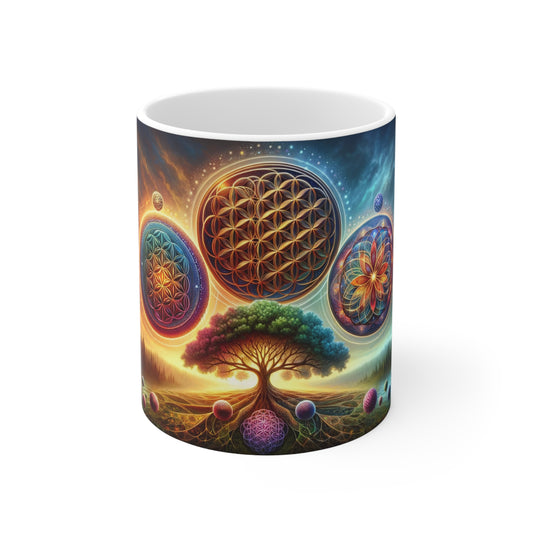 Eco-Friendly Ceramic Meditation Mug: BPA & Lead-Free with Sacred Geometry Design