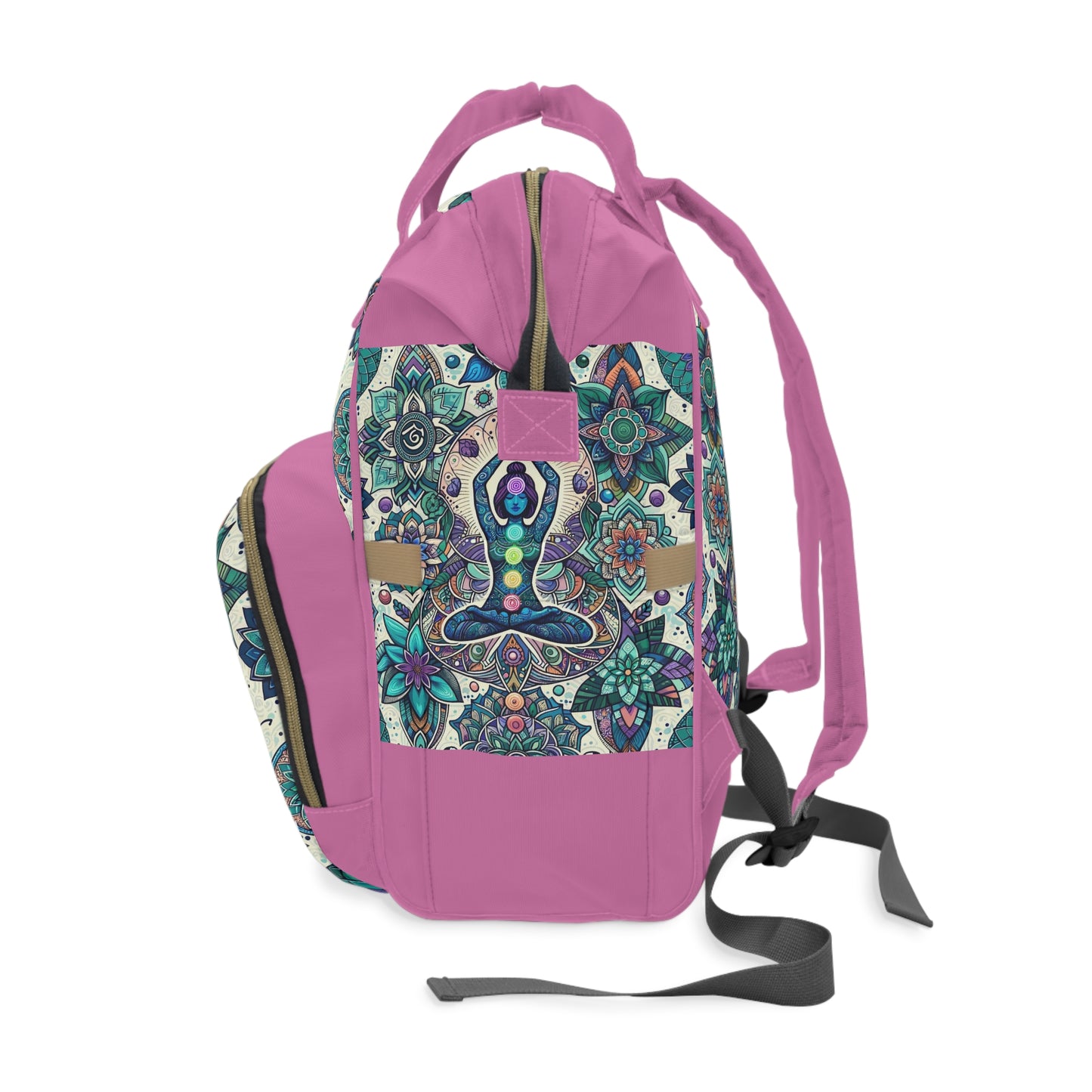 -Multifunctional Diaper Backpack with Serene Meditation and Flower of Life Design